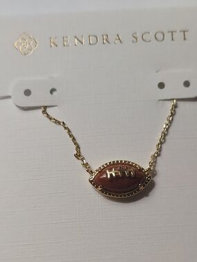 Kendra Scott Gold Chain Necklace with Burgundy/brown Football Pendant